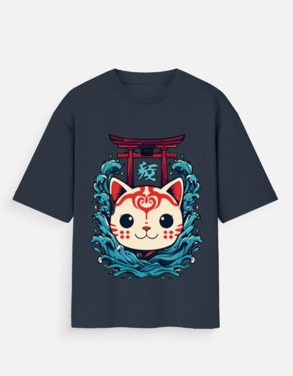 Deepa's Vasthraalayam Manekineko style cat Oversized Tshirt (Premium)