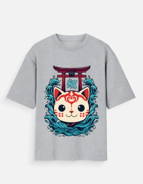 Deepa's Vasthraalayam Manekineko style cat Oversized Tshirt (Premium)