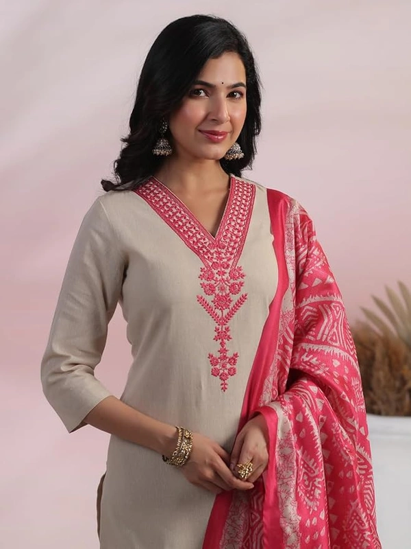 Deepa's Vasthraalayam Women's Rayon Embroidered Straight Kurta with Pant & Dupatta