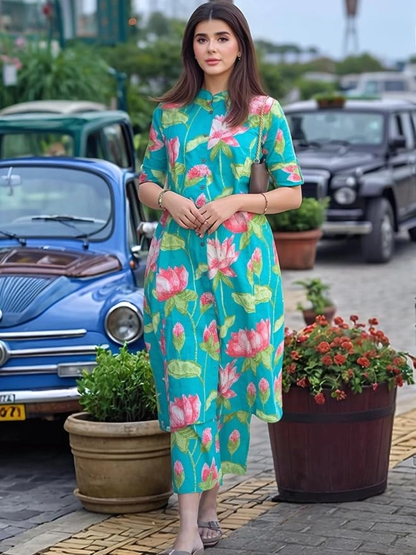 Deepa's Vasthraalayam Women's Rayon Printed A-Line Kurta with Pant