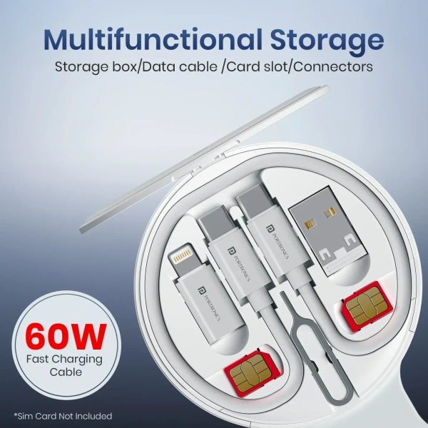 Portronics ChargeMate Trio 15W Wireless Output | Multifunctional Cable Kit | Earbuds/Watch Wireless Charging | Mobile Stand