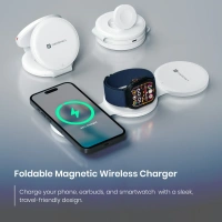 Portronics ChargeMate Trio 15W Wireless Output | Multifunctional Cable Kit | Earbuds/Watch Wireless Charging | Mobile Stand