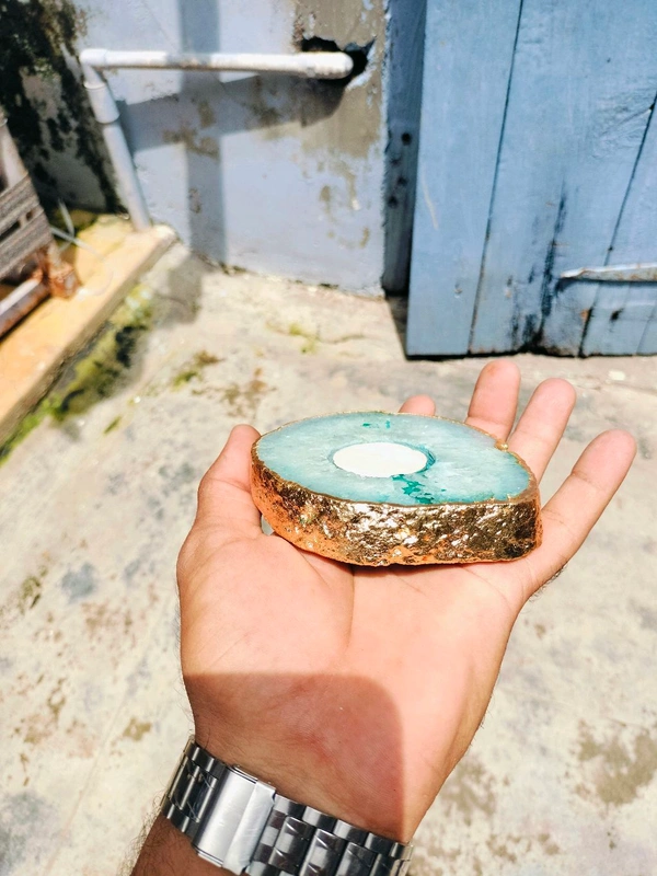 Agate T Light Candle Holder  - Fountain Blue, 4 In