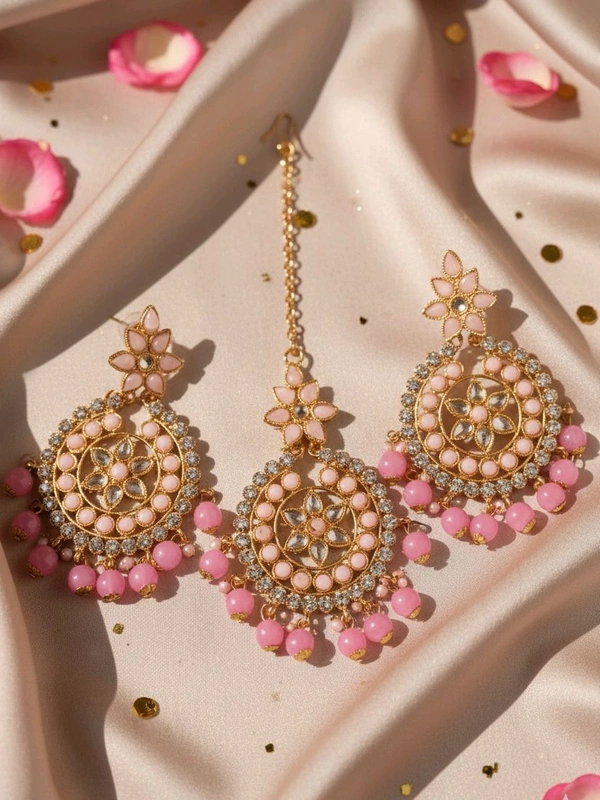 Earrings Mangtika Set - Pink