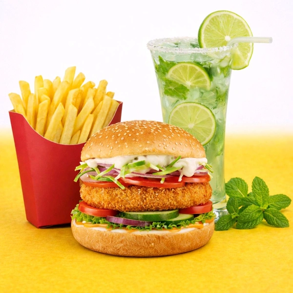 Crispy Burger With French Fry 