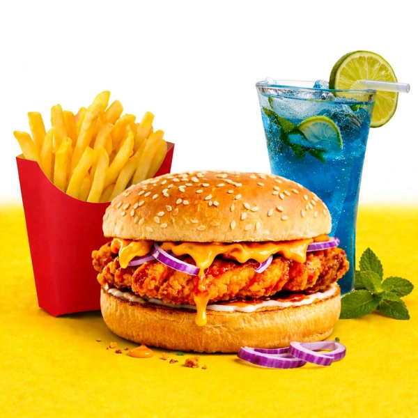 Paneer Tikki Burger With French Fry 