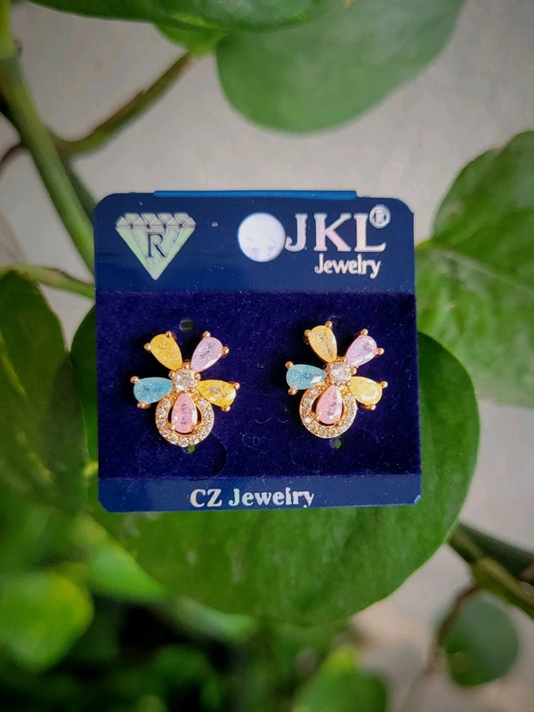 Premium Quality Mukti Color Stone Rose Gold Polish Ear Studs - PDC013