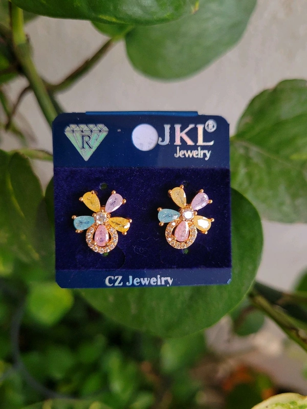 Premium Quality Mukti Color Stone Rose Gold Polish Ear Studs - PDC013