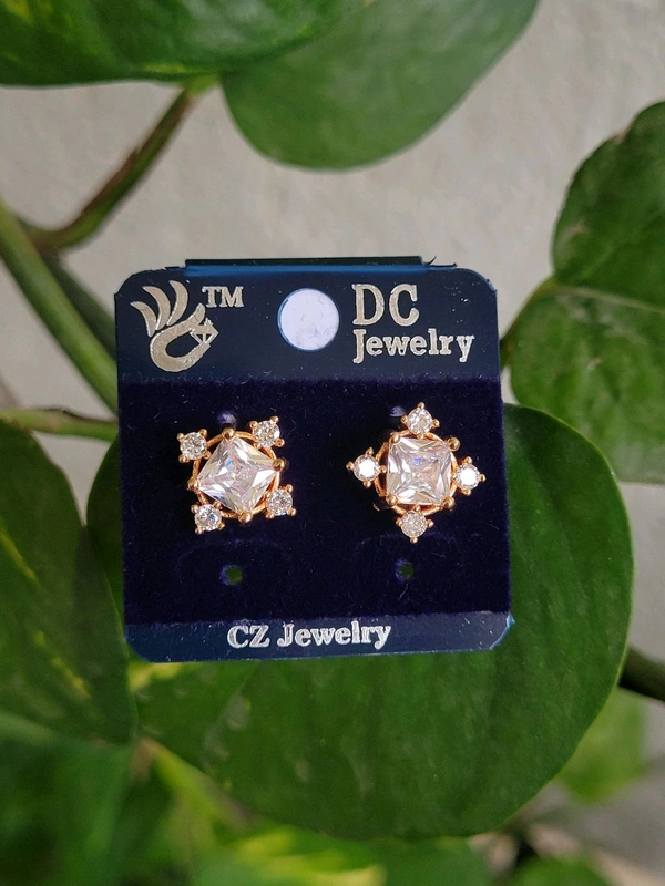 Premium Quality Rose Gold Polish Ear Studs With Stone - PDC014