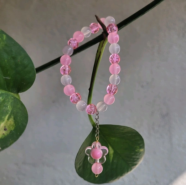 Beautiful Pink Beads Bracelet With Hanging