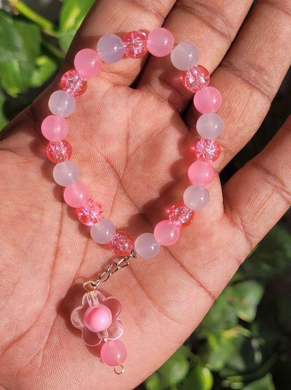 Beautiful Pink Beads Bracelet With Hanging