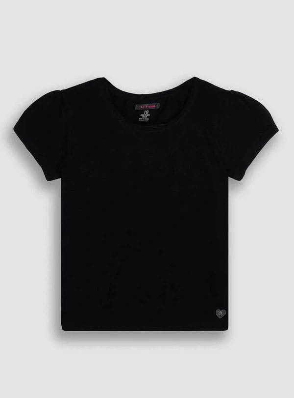 Girls Short Sleeve Black T-Shirt - 4yrs, BLACK