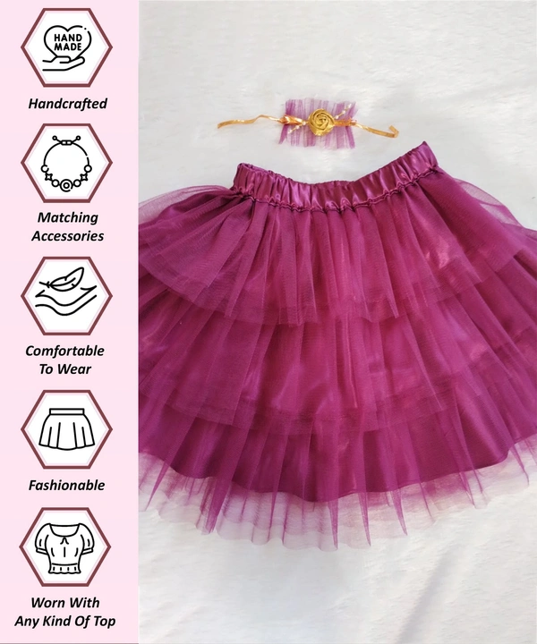 FASHIONIFYY Ruffle Skirt - Wine Colour with matching Hand accessory - 2 YR, WINE, 1