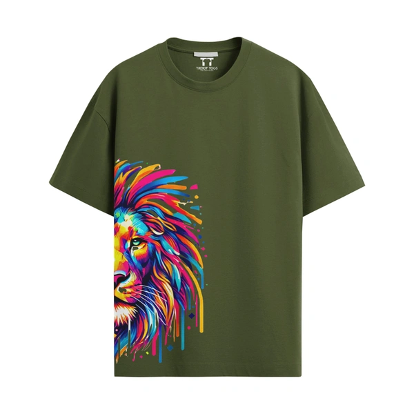 Colourful Half Lion Cotton Oversized T-shirt 