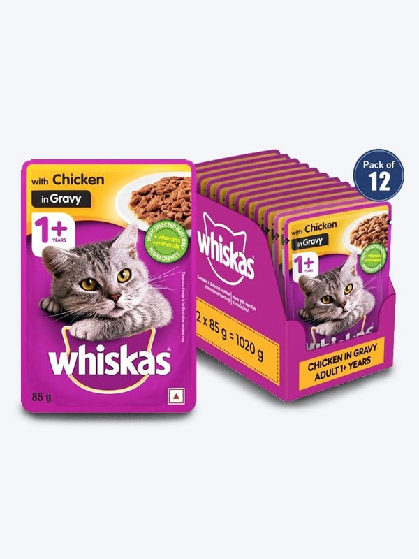 Whiskas Adult Wet Cat Food Chicken in Gravy 80gm Pack Of 12
