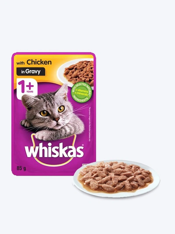 Whiskas Adult Wet Cat Food Chicken in Gravy 80gm Pack Of 12