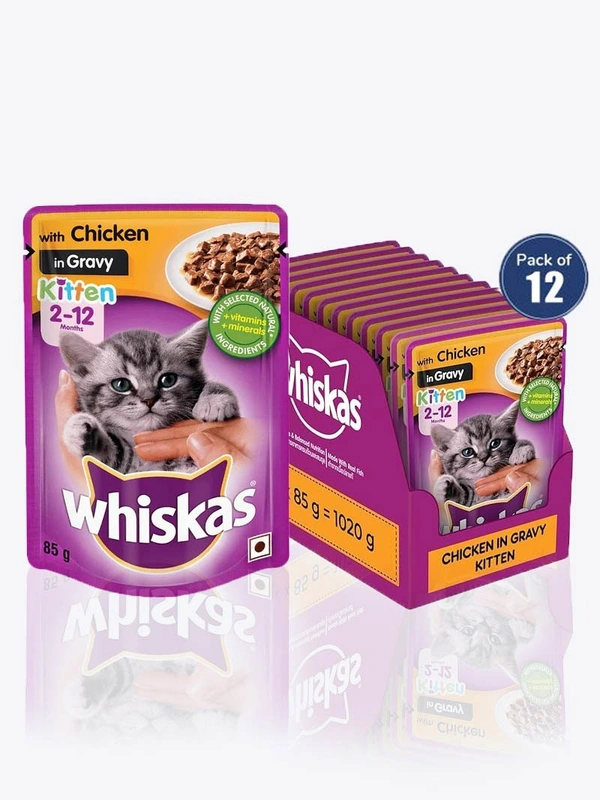 Whiskas Kitten Wet Food Chicken in Gravy 80gm Pack Of 12