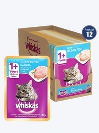 Whiskas Adult Wet Cat Food Ocean Fish in Gravy 80gm Pack Of 12