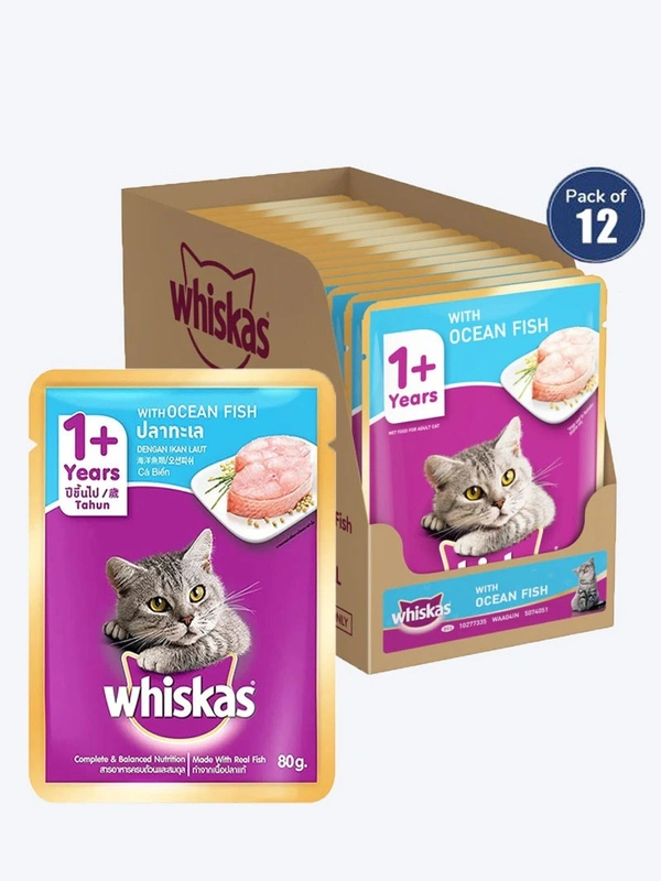 Whiskas Adult Wet Cat Food Ocean Fish in Gravy 80gm Pack Of 12