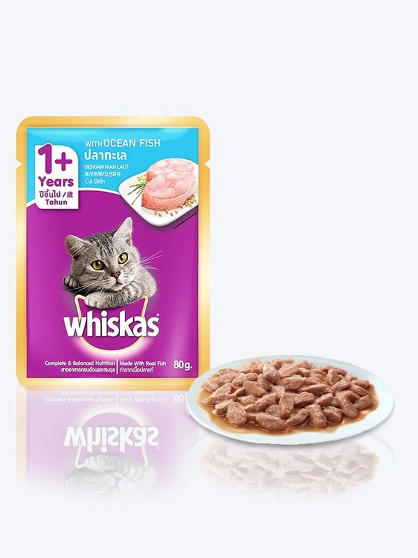 Whiskas Adult Wet Cat Food Ocean Fish in Gravy 80gm Pack Of 12
