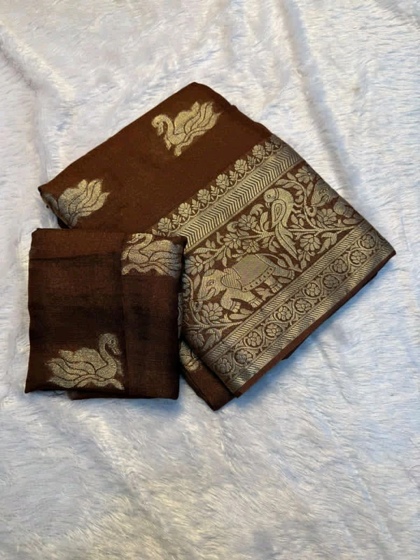 Pure Viscose Jute Khadi Georgette - Free Size, Nutmeg Wood Finish