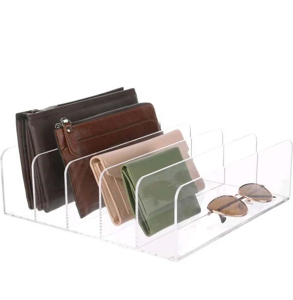 Elegant creations Acrylic Wallet and Small Purse Organizer with 5 Divided Sections, Clutch Tray Drawer Storage Organizer