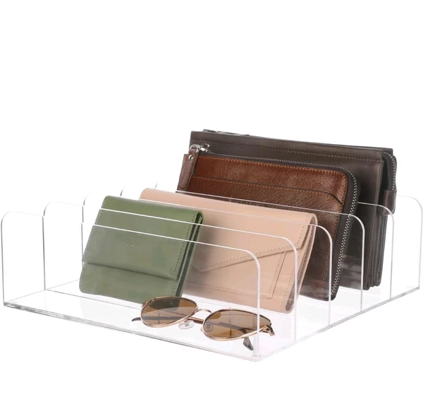 Elegant creations Acrylic Wallet and Small Purse Organizer with 5 Divided Sections, Clutch Tray Drawer Storage Organizer