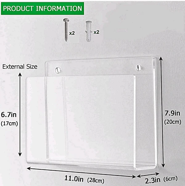  Wall Mount Clear Acrylic Magazine Rack, Folder Organizer, Chart Holder, File Storage Rack(1 Count)