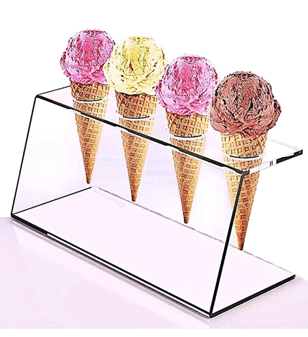  4 Holes Ice Cream Cone Holder Stand - White, 4 Hole