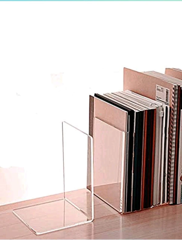  Pack of 4 Bookends,Clear Acrylic Bookends for Shelves,Heavy Duty Book Ends and Desktop Organizer, Book Stopper for Books