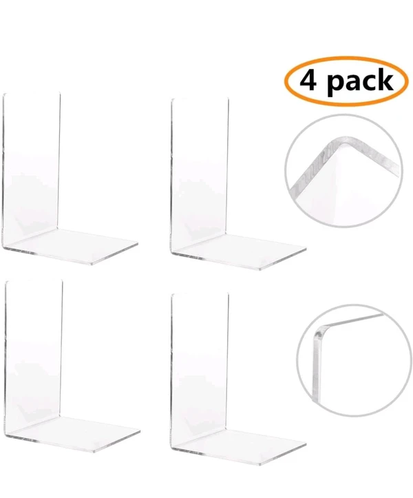  Pack of 4 Bookends,Clear Acrylic Bookends for Shelves,Heavy Duty Book Ends and Desktop Organizer, Book Stopper for Books