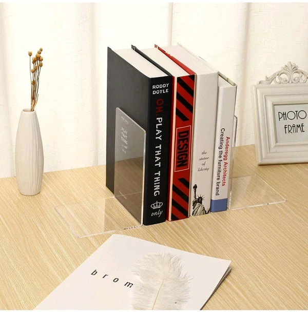  Pack of 4 Bookends,Clear Acrylic Bookends for Shelves,Heavy Duty Book Ends and Desktop Organizer, Book Stopper for Books