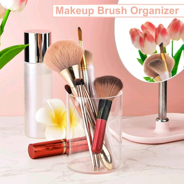 2 Pieces Clear Acrylic Pen Holder Round Acrylic Pencil Cup Clear Makeup Bush Holder Acrylic Desktop Stationery Organizer for Office School Home Desk Accessories (2 Pack, Round)