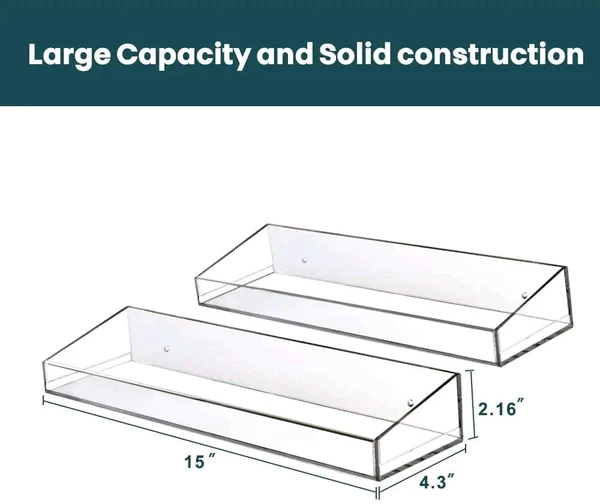 Acrylic Floating Wall Display Shelves，Clear Bathroom Shelves, Wall Mounted Non Drilling Thick Clear Storage, Display Shelves