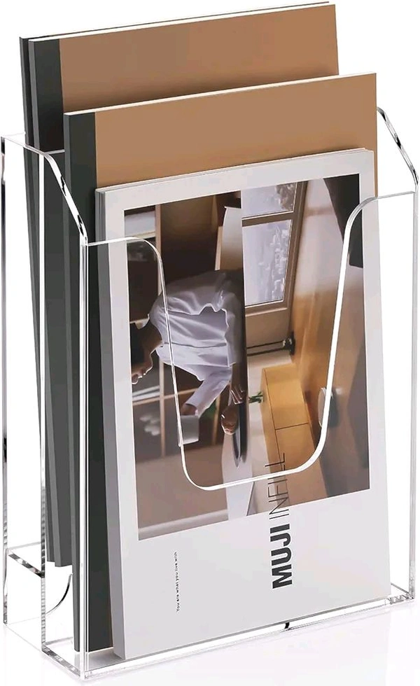  2 Tier Acrylic File Folder Holder, Vertical File Storage, Clear Desktop Organizer. 1 Count.