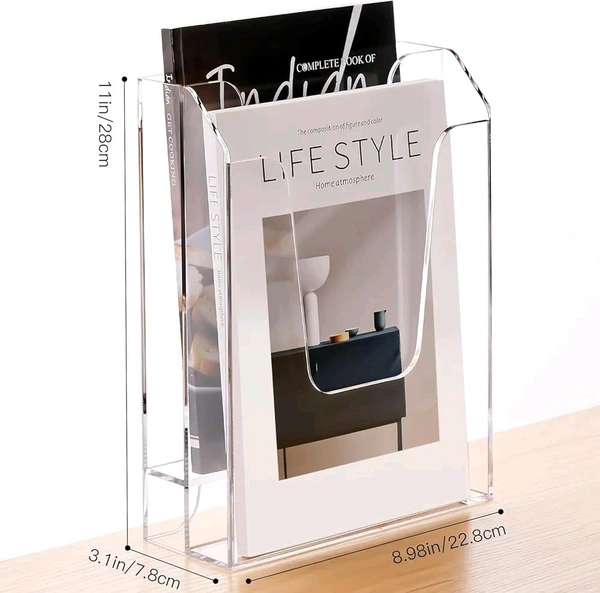  2 Tier Acrylic File Folder Holder, Vertical File Storage, Clear Desktop Organizer. 1 Count.