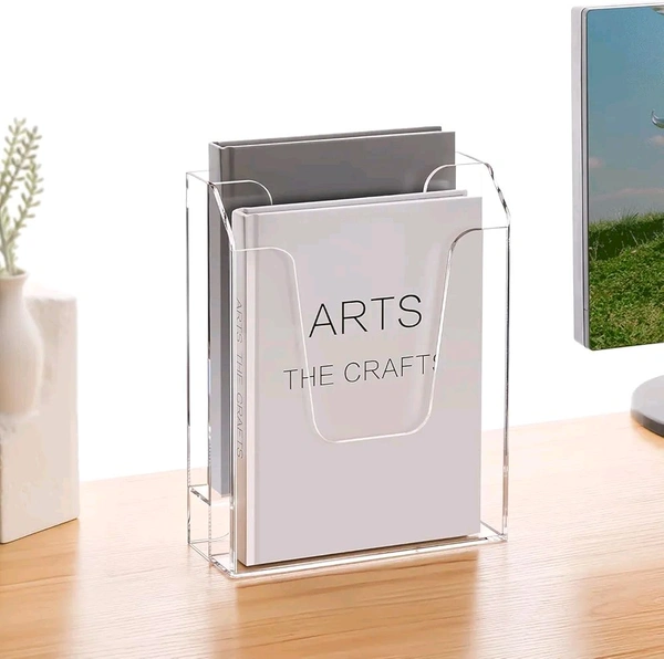  2 Tier Acrylic File Folder Holder, Vertical File Storage, Clear Desktop Organizer. 1 Count.