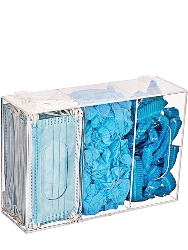 Triple Hygiene Acrylic Dispenser Station with a Lid - 3 Compartments.
