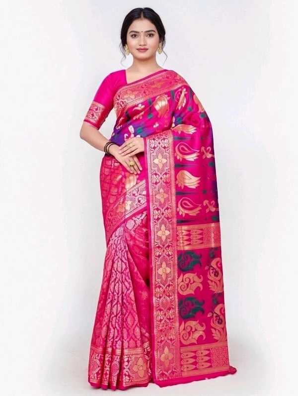 Ekkat Silk Saree in Pink with Blouse Piece – Elegant Saree for Women | Party & Festive Wear