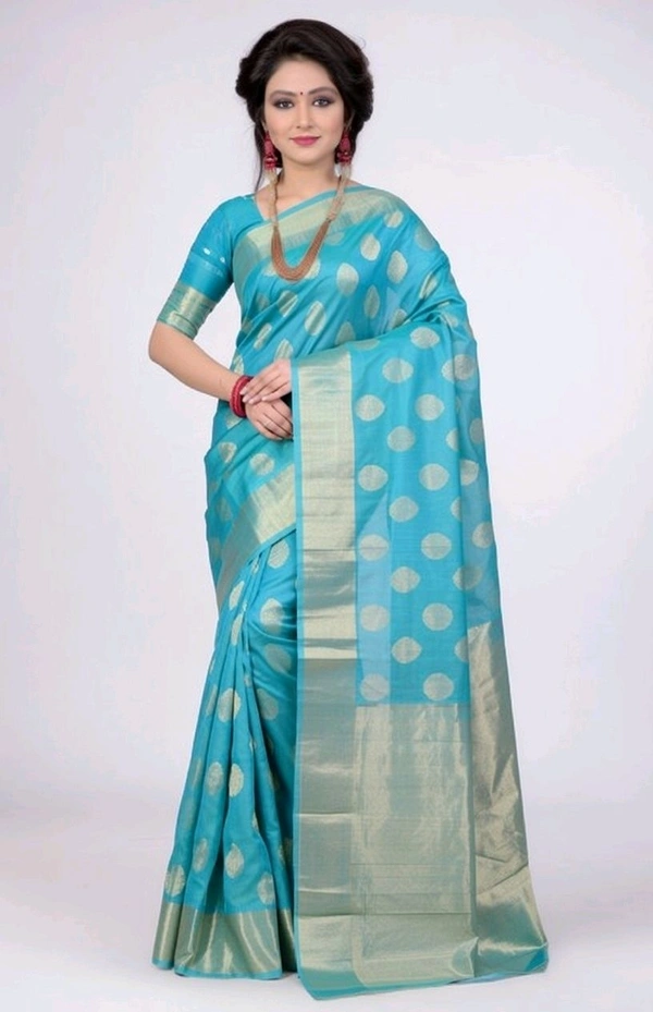 Banarasi Light Saree in Cyan Aqua with Blouse Piece – Elegant Traditional Saree for Women