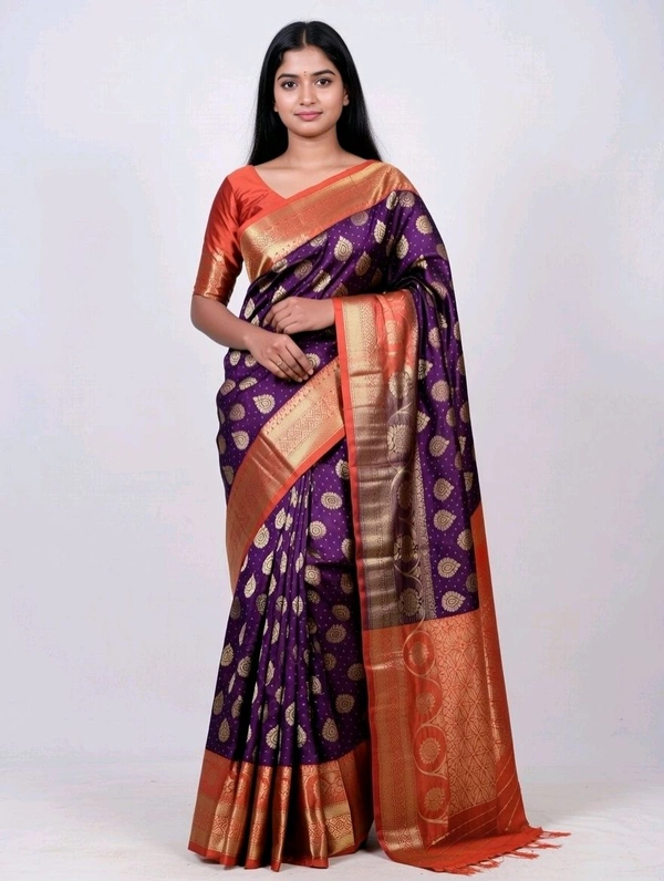 Dhamaka Slik Saree in Ripe Plum with Blouse Piece – Elegant Traditional Saree for Women