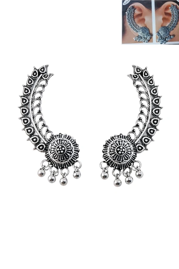 Oxidised Silver Leaf Design Statement Earrings for Women