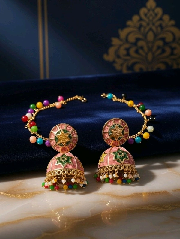 Colorful Meenakari Jhumka Earrings with Multicolor Beads