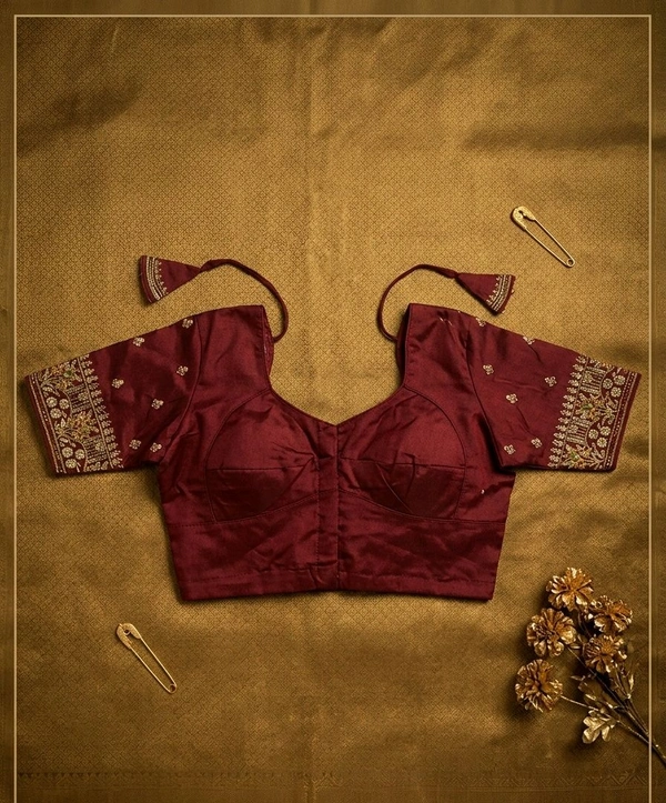 Maroon Designer Embroidered Saree Blouse with Elegant Back Tie