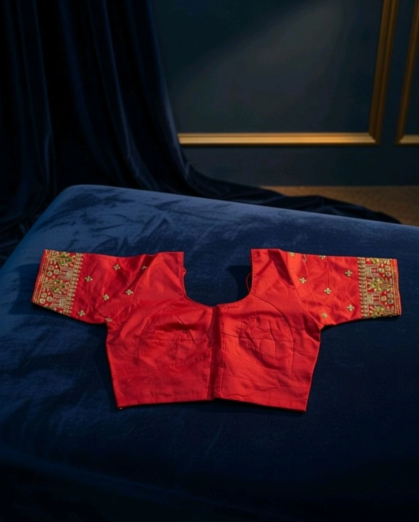 Elegant Red Embroidered Silk Saree Blouse for Women – Designer Party & Wedding Wear