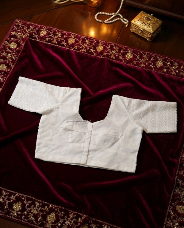 Elegant White Cotton Chikankari Blouse with Sequin Work