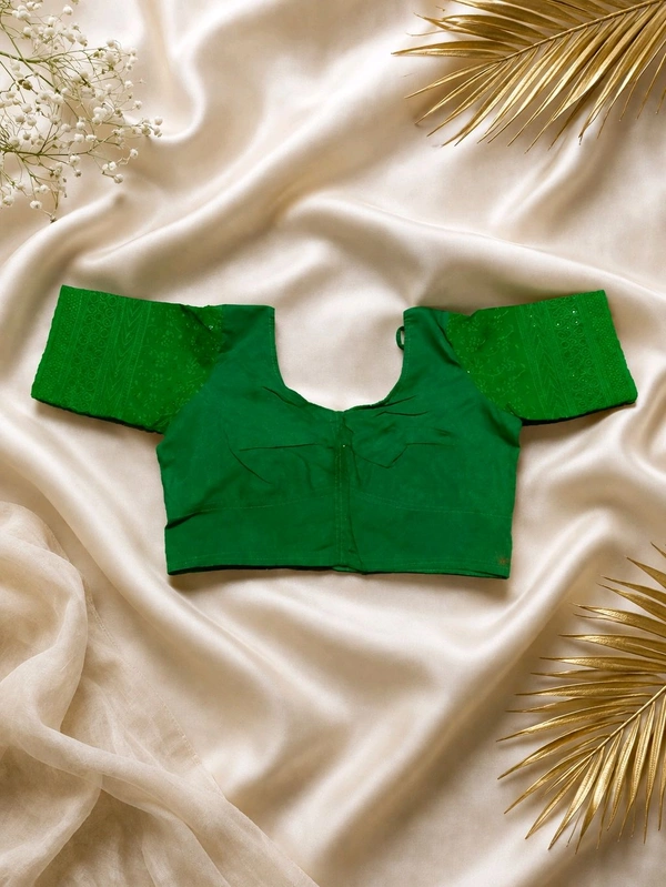 Elegant Green Cotton Chikankari Blouse with Sequin Work .