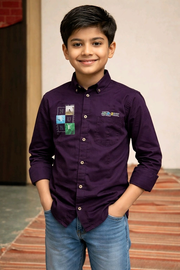 Boys Premium Cotton Blend Slim Fit Shirt | Soft & Smooth Finish (Sleek Look) | Ripe Plum Colour | Size 36 | Approx. 11 Years Stylish Casual Wear