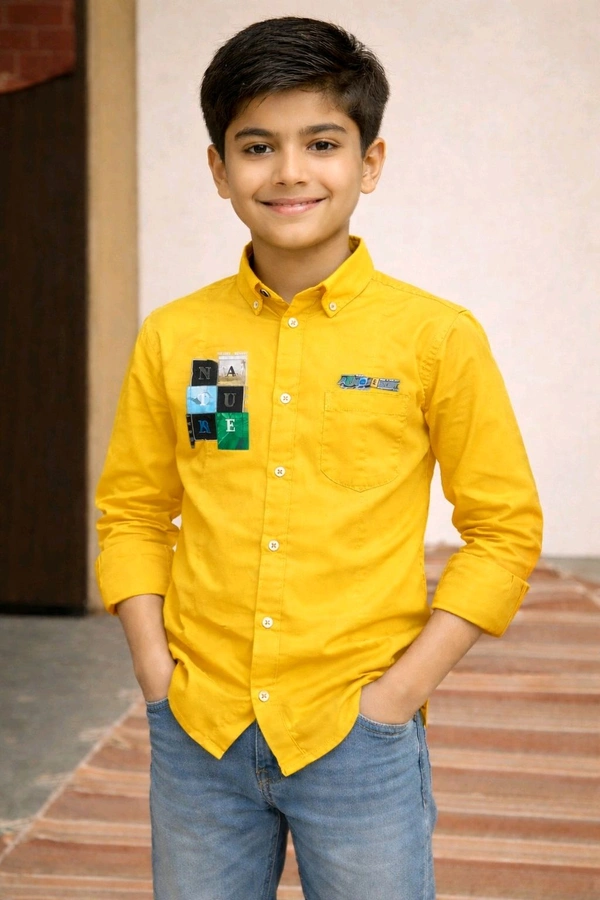 Boys Premium Cotton Blend Slim Fit Shirt | Soft & Smooth Finish (Sleek Look) | Gold Colour | Size 36 | Approx. 11–12 Years Stylish Casual Wear