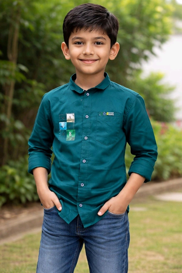 Boys Premium Cotton Blend Slim Fit Shirt | Soft & Smooth Finish (Sleek Look) | Teal Colour | Size 34 | Approx. 9–10 Years Stylish Casual Wear